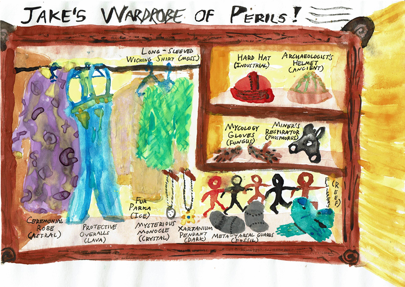 A wardrobe full of adventuring accessories, based on Lode Runner